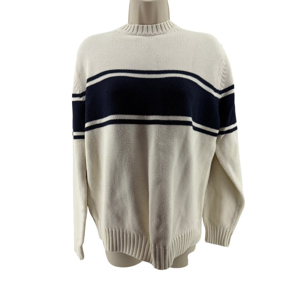 Grant Thomas Sweater Men M Blue Cream Crew Neck Pullover Long Sleeve